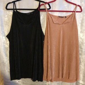 Unique spectrum 2 dressy pink and black ribbed shiny tank tops ..3X